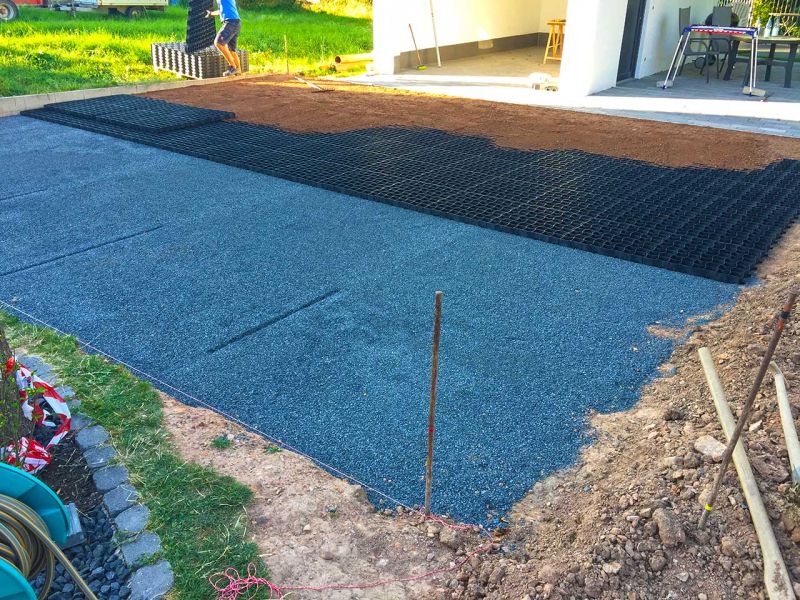 Begrünte Hofeinfahrt & Wohnwagen Stellplatz mit dem Bodengitter BG50 stabilisieren