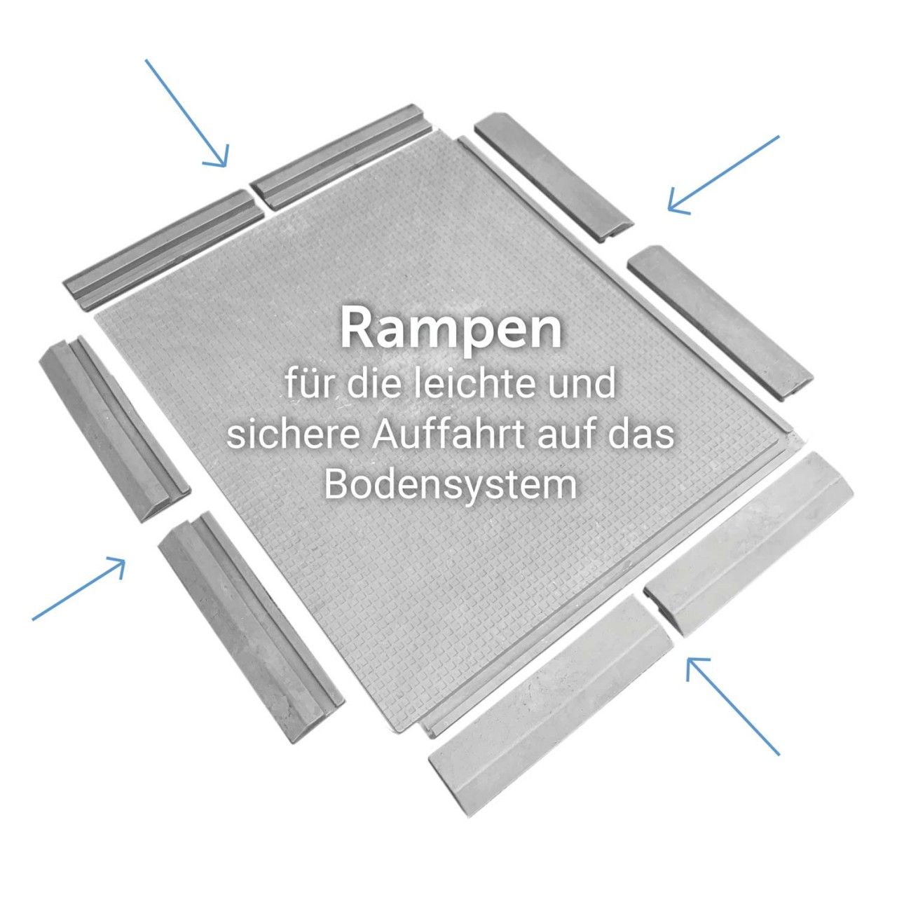 Bodenmatte FastFloor FF27 · 975 x 825 x 27 mm · 4-seitig umlaufendes Falznut zur nahtlosen Verzahnung bzw. Verbindung der Matten und Rampen miteinander.