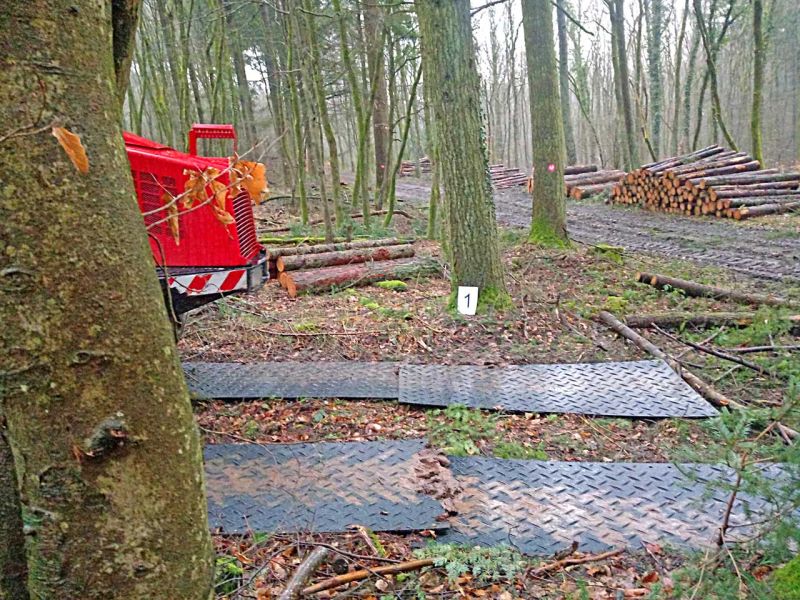 s:tek Hochleistungs - Bodenschutzplatten zur bodenschonenden Holzernte in der Waldarbeit und Forstwirtschaft bzw. Waldtechnik und Fortsttechnik