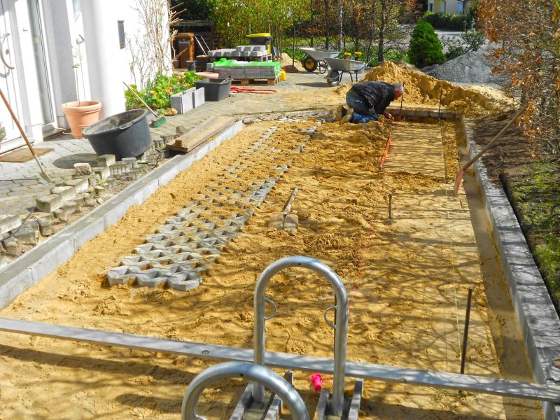 Anlegen einer stabilisierten Hof und PKW Stellfläche mit den Kieswaben KW50