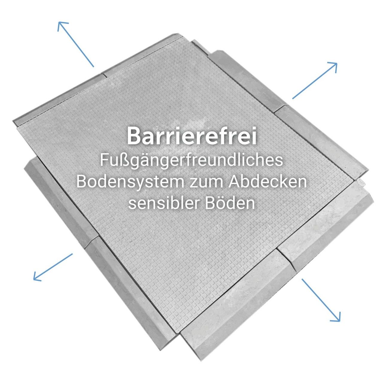 Bodenmatte FastFloor FF27 · 975 x 825 x 27 mm · 4-seitig umlaufendes Falznut zur nahtlosen Verzahnung bzw. Verbindung der Matten und Rampen miteinander.