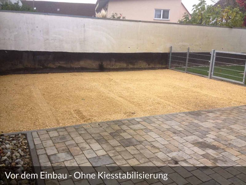 Befestigung einer Kiesfläche als Stellplatz für Auto und Anhänger mit dem Bodengitter BG50