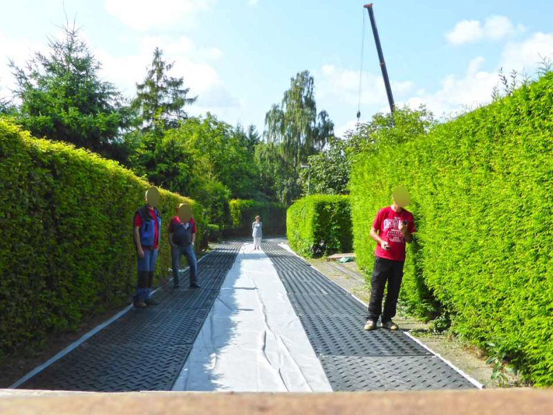 Mobile Baustraße zur Errichtung eines Modul-Hauses in Kassel