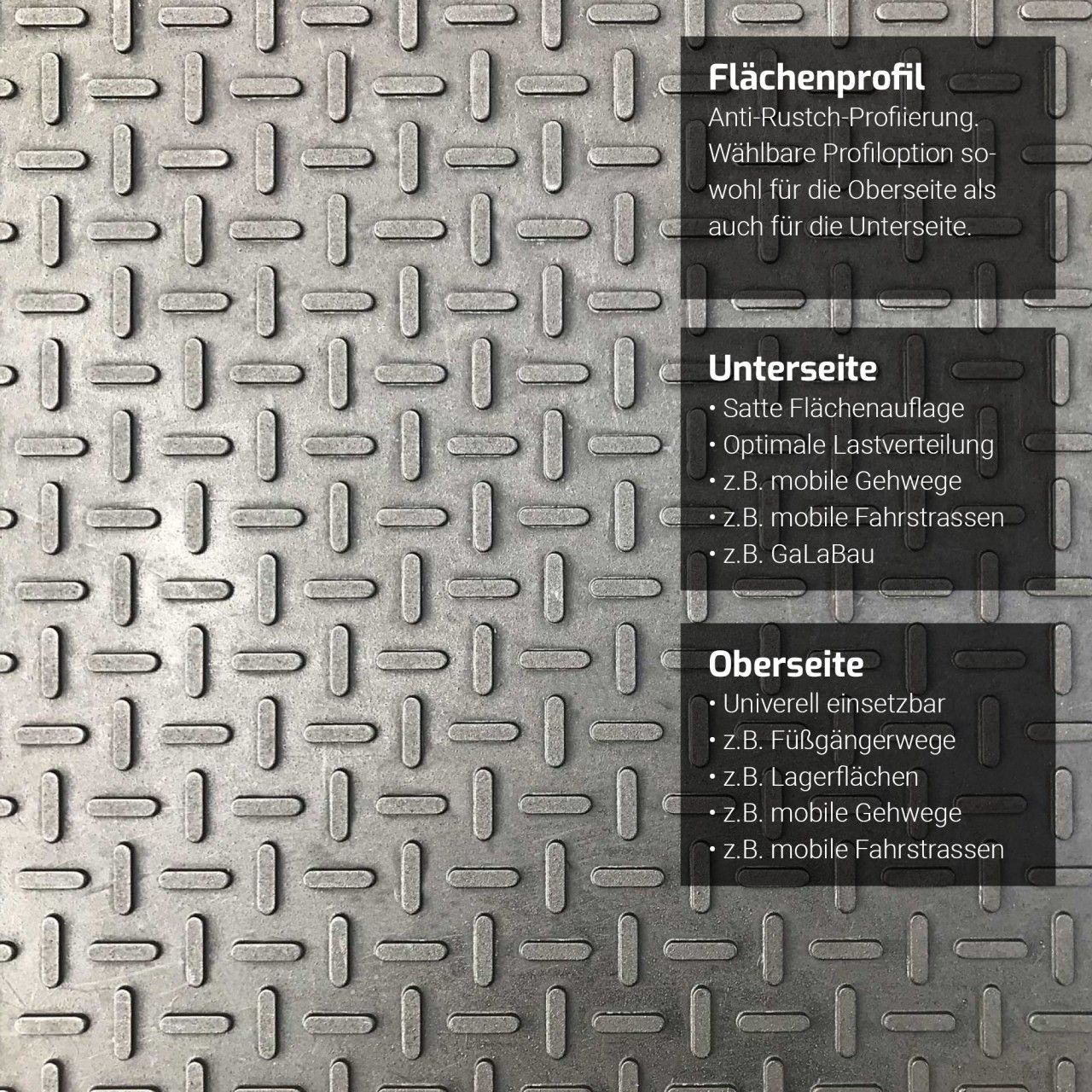 s:tek Hochleistungs-Bodenschutzplatte - Bild mit Beschreibung des 3 mm Flächenprofil