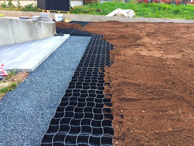 Begrünte Hofeinfahrt & Wohnwagen Stellplatz mit dem Bodengitter BG50 stabilisieren