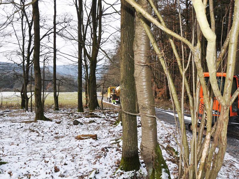 Mobile Baustraße Telekom-Baustelle Esselbach im Steigerwald mit der s:tek 48 Bodenschutzplatte
