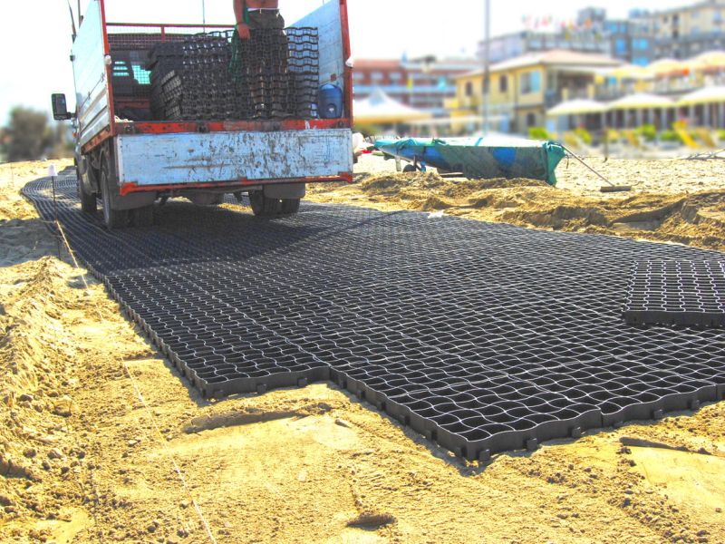 Bodengitter BG50 zur Herstellung eines befestigten Weg für Fahrzeuge und Anhänger auf Sand