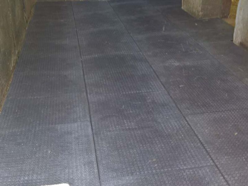 Verlegung von Bodenmatten als Stallboden für einen Pferdestall