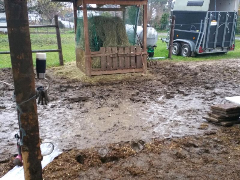 Matsch & Schlamm Ade. Das Paddock versinkt im Matsch, Pferde stehen im Schlamm. Das muss nicht sein, Bodengitter und Trennvlies von Securatek lösen das Problem!