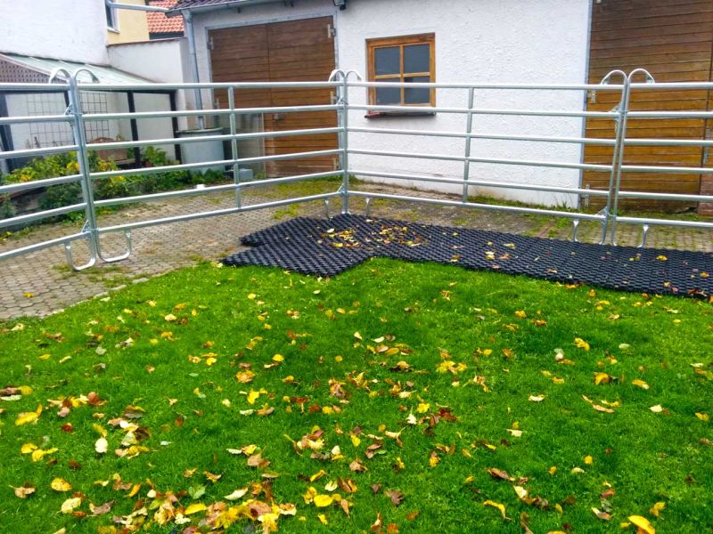 Verwandlung von 80m² Rasenfläche in ein matschfreies Pferdepaddock