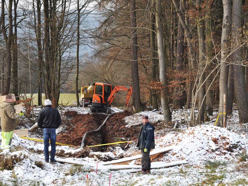 Mobile Baustraße Telekom-Baustelle Esselbach im Steigerwald mit der s:tek 48 Bodenschutzplatte