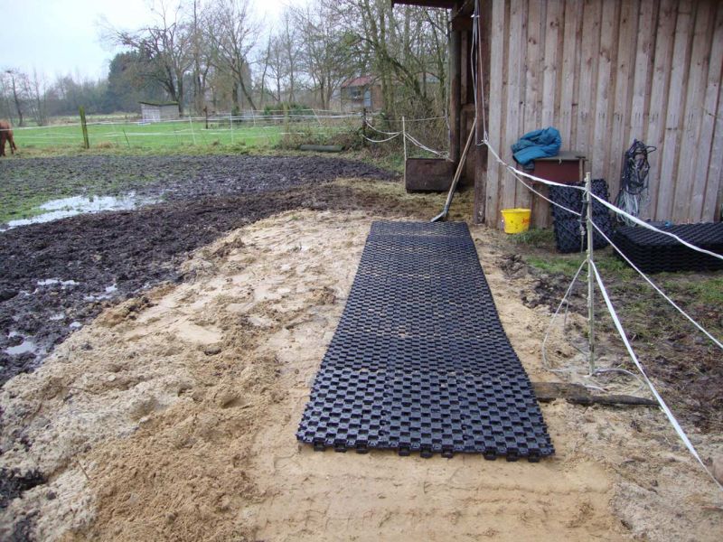 Matschfreier Weidezugang zum Futterplatz und Wassertränke für Pferde