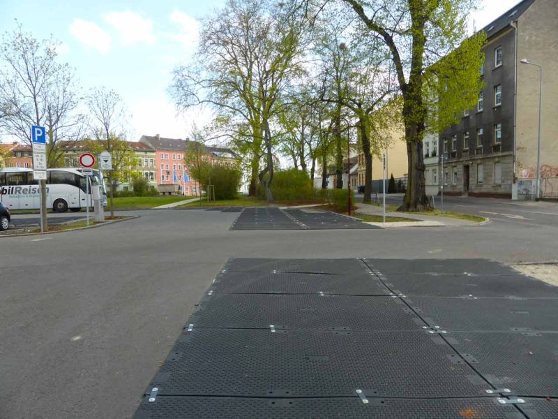 Pflasterschutz für einen temporären Busbahnhof zur BUGA