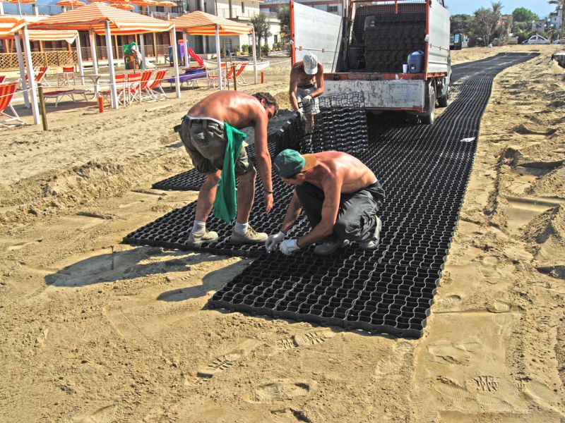 Bodengitter BG50 zur Herstellung eines befestigten Weg für Fahrzeuge und Anhänger auf Sand