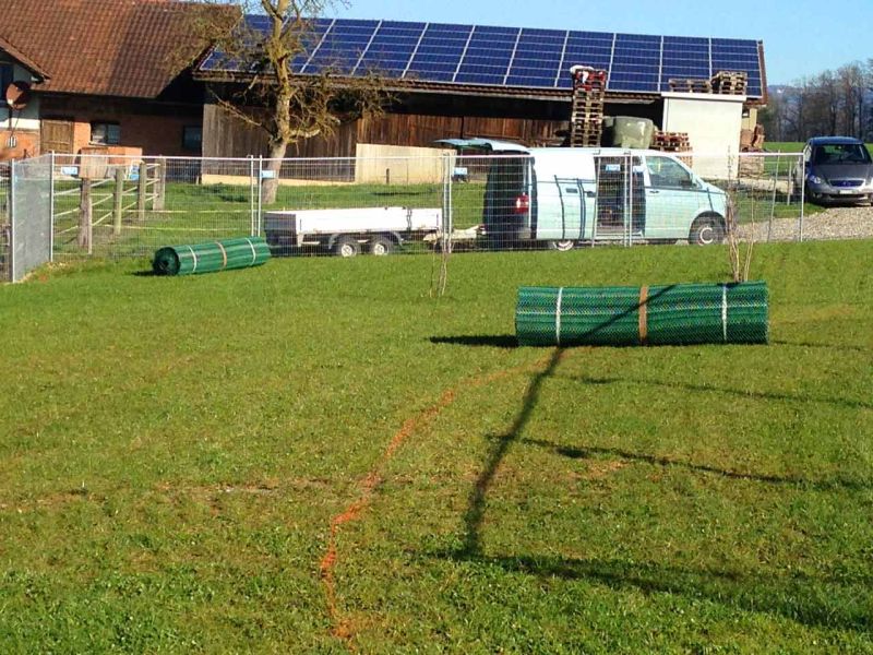 Rasennetz als Rasenschutz für eine Hühnerweide bzw. Hühnerauslauf