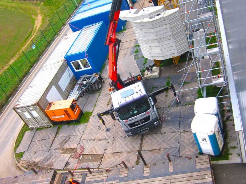 Bodenschutzplatten als sichere Arbeitsplattform und BE-Fläche für Krane und Fahrzeuge