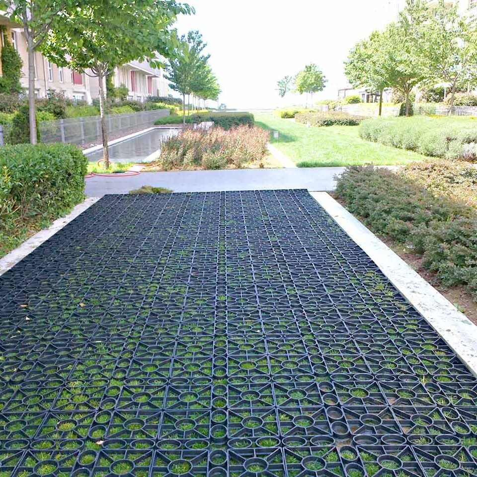 Rasengitter RG24 · 0,25 m² · 500 x 500 x 24 mm · 1,00 kg · Belastbar bis ca. 100 t/m² · On-Top Verlegung ohne Unterbau · Rasenbefestigung