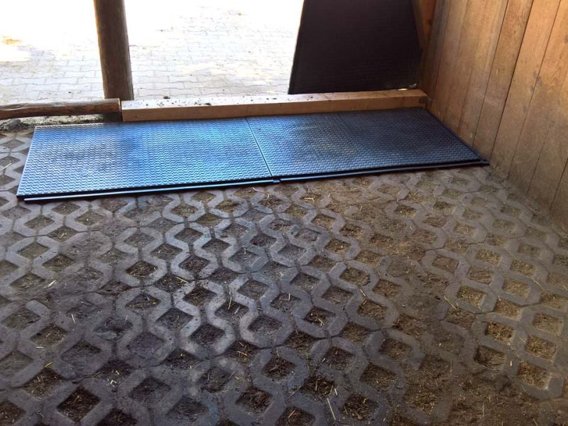 Verlegung von Bodenmatten als Stallboden für einen Pferdestall