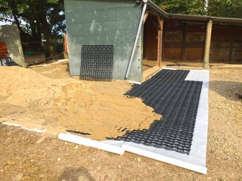 Futterplatz, Paddock und Offenstall - Matschfreie Bodenbefestigung ohne Unterbau