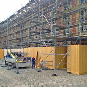 Stapelbarer Unterlegbaustein als Lastverteilplatte aus Kunststoff zur Unterpallung, Isolierung, Niveauausgleich von Containern und fliegenden Bauten