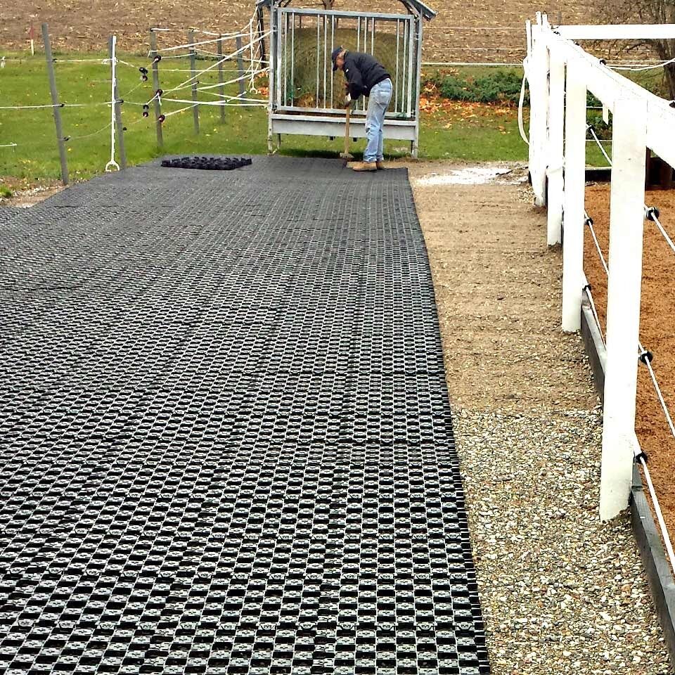 Verlegung der Ankergitter AG60 zur Bodenstabilisierung im Reitplatz und Paddockbereich