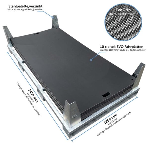 e:tek EVO Fahrplatten-Set mit 10, 20 oder 30 Fahrplatten aus Kunststoff inkl. Stahlpalette als Transportbox.