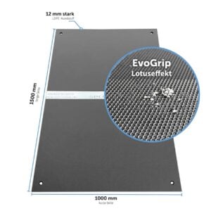 e:tek MINI EVO· Kompakte Fahrplatte · 1500 x 1000 x 12 mm · 1,50 m² · Belastbar bis ca. 15t** · Beidseitige EvoGrip Profilierung · 4 Verbindungslöcher · LDPE Kunststoff