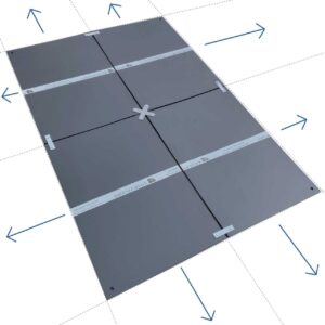e:tek MINI EVO· Kompakte Fahrplatte · 1500 x 1000 x 12 mm · 1,50 m² · Belastbar bis ca. 15t** · Beidseitige EvoGrip Profilierung · 4 Verbindungslöcher · LDPE Kunststoff