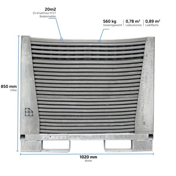 Bodenmatte FastFloor FF27 · 975 x 825 x 27 mm · 4-seitig umlaufendes Falznut zur nahtlosen Verzahnung bzw. Verbindung der Matten und Rampen miteinander.