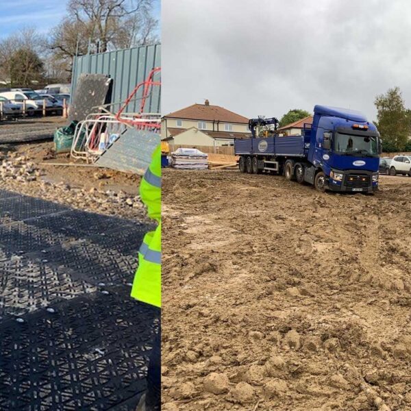 MaxiTrack · 1800 x 900 mm · 40 kg leicht · bis zu 130 t belastbar · Overlapping-Verbund-System · Beidseitig Profiliert · Einsetzbar als Mobile Baustrasse, Fahrstrasse & Plattform