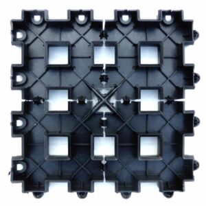 Rasengitterstein RGS35 · 0,16 m² · 400 x 400 x 35 mm · 0,75 kg · 100 t/m² · 1mm Profil · 52mm Gitteröffnungsweite · In-Top Verlegung · Kunststoff · Securatek