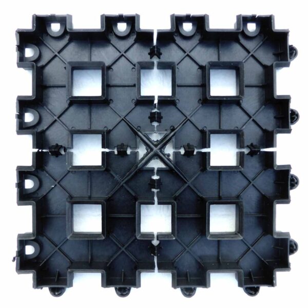Rasengitterstein RGS35 · 0,16 m² · 400 x 400 x 35 mm · 0,75 kg · 100 t/m² · 1mm Profil · 52mm Gitteröffnungsweite · In-Top Verlegung · Kunststoff · Securatek