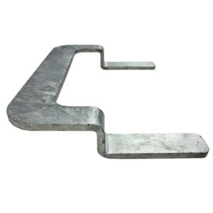 Schnellverbinder aus Flachstahl zum werkzeuglosen Verbinden, Koppeln und Klammern von Fahrplatten aus Kunststoff.