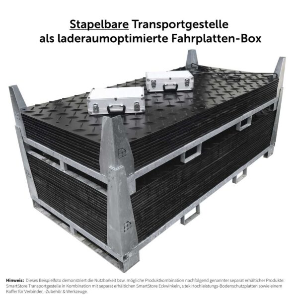 SmartStore Transportgestell bzw. Transportbox aus verzinktem Stahl ✓Fahrplattenbox für Fahrplatten ✓Eckwinkel statt Rungen ✓Stapelbar ✓Laderaumoptimiert