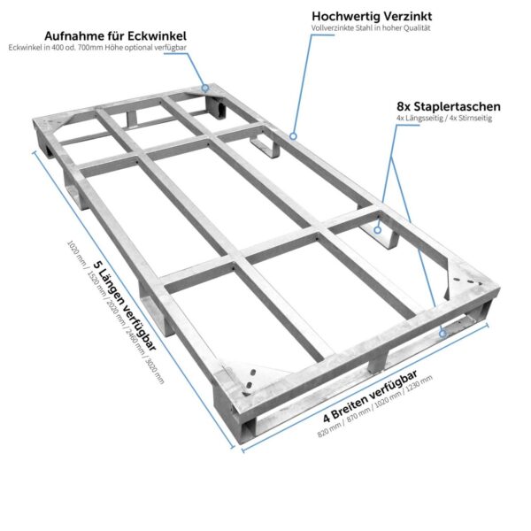 SmartStore Transportgestell bzw. Transportbox aus verzinktem Stahl ✓Fahrplattenbox für Fahrplatten ✓Eckwinkel statt Rungen ✓Stapelbar ✓Laderaumoptimiert