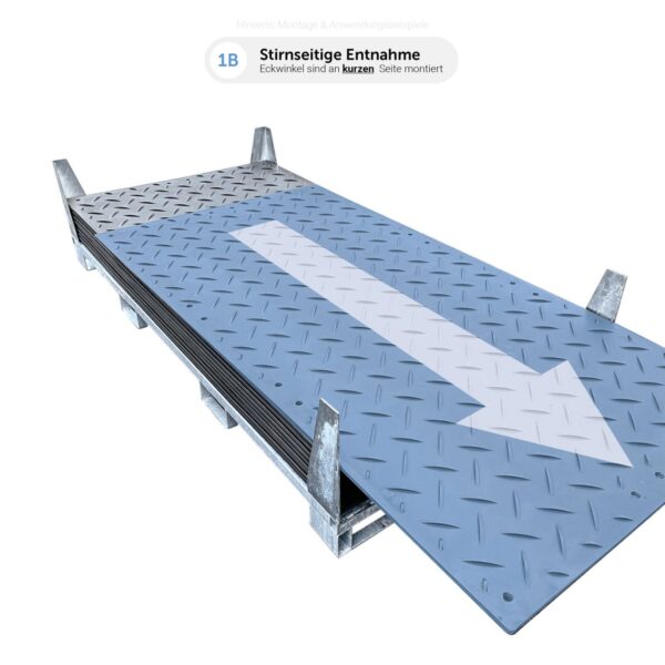 SmartStore Transportgestell - Transportbox mit klappbaren Eckwinkel zur leichteren Entnahme von Fahrplatten an der Stirnseite.
