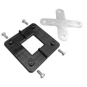 Kreuzverbinder-Set aus Stahl und Kunststoff mit Schrauben zur stabilen Verbindung von Bodenschutzplatten.