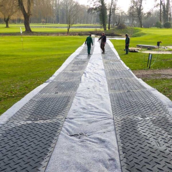 Verbinder aus Rundstahl zum werkzeuglosen verbinden, koppeln und klammern von Fahrplatten sowie Bodenschutzplatten Platform, Baustrasse, Fahrstrasse, Zuwegung oder Fahrspur.