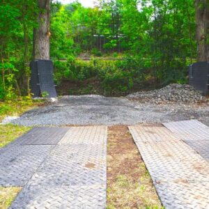 Verbinder aus Rundstahl zum werkzeuglosen verbinden, koppeln und klammern von Fahrplatten sowie Bodenschutzplatten Platform, Baustrasse, Fahrstrasse, Zuwegung oder Fahrspur.