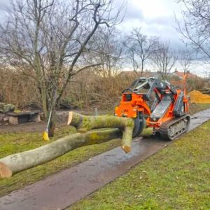 Forstmaschine transportiert Baumstämme über v:tek Fahrplatten auf weichem Untergrund