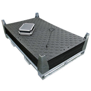 x:tek Fahrplatten aus Kunststoff, 2000 × 1220 mm, beidseitig profiliert, als 10er Fahrplatten-Set inkl. Stahlpalette