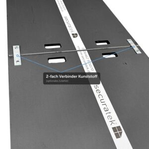 Zwei e:tek PRO EVO Fahrplatten, die mit dem 2-fach Verbinder aus Kunststoff verbunden wurden.