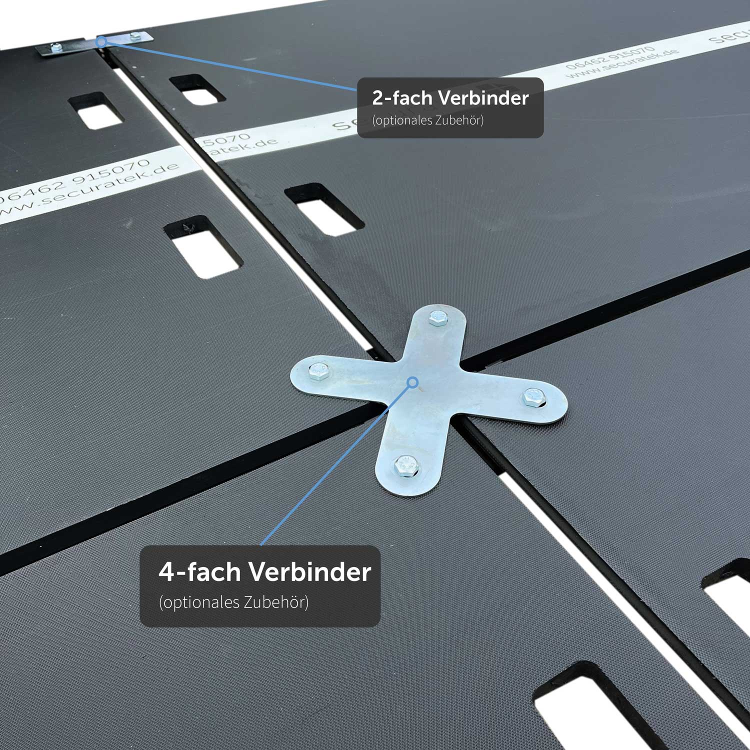 Die lange Fahrplatte e:tek PRO EVO mit 2-fach und 4-fach Kunststoff-Verbinder