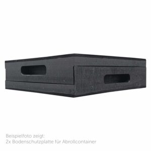 Zwei Abrollcontainer-Bodenschutzplatten ineinander verzahnt