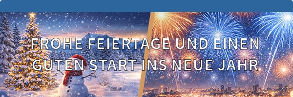 Bild von Weihnachtsbaum und Schneemann sowie Feuerwerk nebeneinander