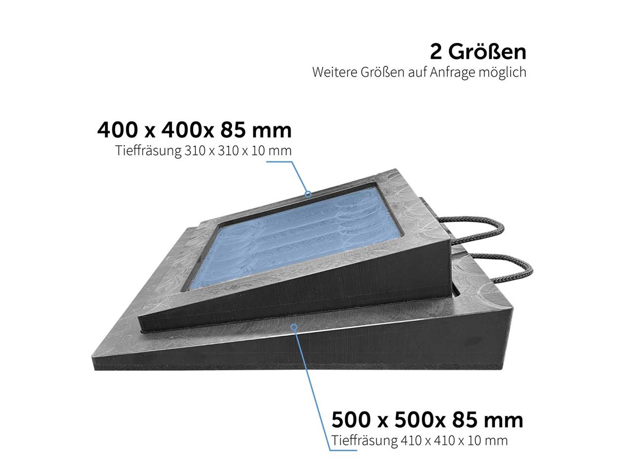 Die Abstützplatte mit Neigung gibt es in zwei Größen