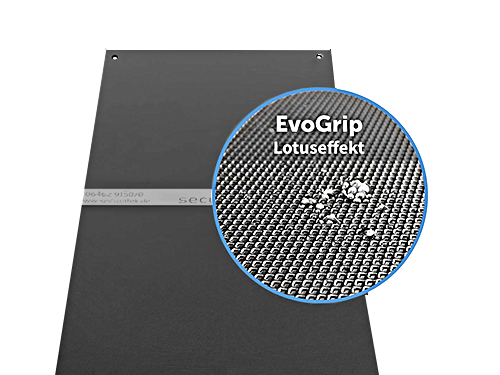 Detailaufnahme der rutschhemmenden EvoGrip Profilstruktur der e:tek MINI EVO Fahrplatte